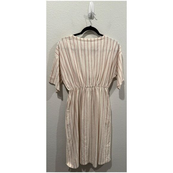 ZARA Linen Blend Striped Knotted Short Sleeve Mini Dress - Picture 5 of 5